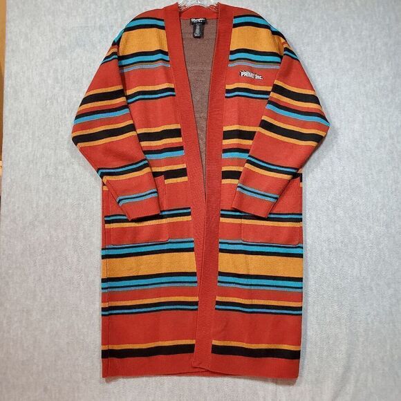 Wrangler Retro Sweater Womens Medium Orange Striped Knit Open Front Cardigan - Picture 1 of 9